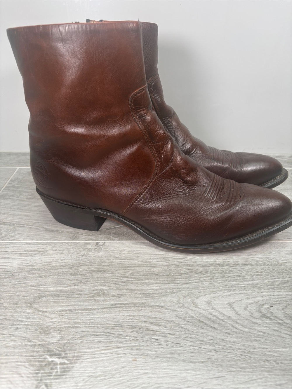 Vintage Dan Post USA Leather Side Zip Cowboy Boots Mens 13 D Brown Western DB903